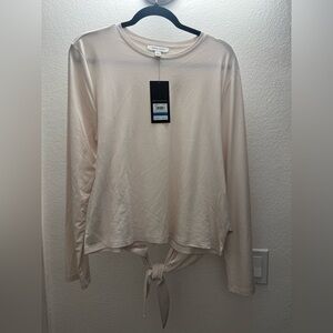 Nine West Cream Tie-Front Long Sleeve Tee